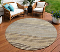 8 Taupe Brown And Beige Round Striped Washable Indoor Outdoor Area Rug