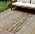 9 X 12 Taupe Brown And Beige Striped Washable Indoor Outdoor Area Rug