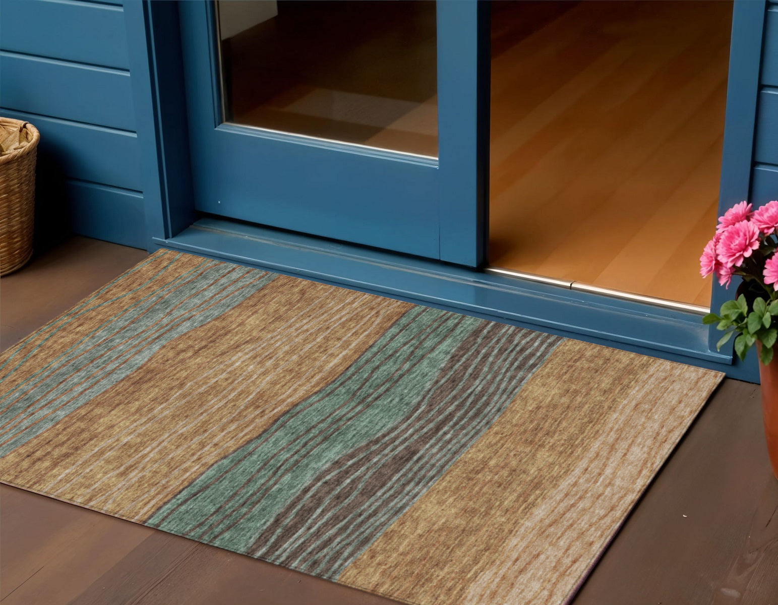 3 X 5 Terra Cotta Copper And Beige Striped Washable Indoor Outdoor Area Rug