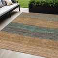 5 X 8 Terra Cotta Copper And Beige Striped Washable Indoor Outdoor Area Rug