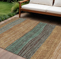 9 X 12 Terra Cotta Copper And Beige Striped Washable Indoor Outdoor Area Rug