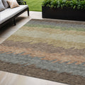 5 X 8 Chocolate Gray And Green Striped Washable Indoor Outdoor Area Rug