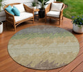 8 Chocolate Gray And Green Round Striped Washable Indoor Outdoor Area Rug