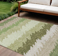 8 X 10 Beige And Olive Green Striped Washable Indoor Outdoor Area Rug