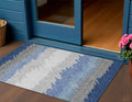 3 X 5 Navy Blue Gray And Silver Striped Washable Indoor Outdoor Area Rug