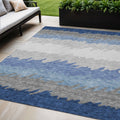 5 X 8 Navy Blue Gray And Silver Striped Washable Indoor Outdoor Area Rug