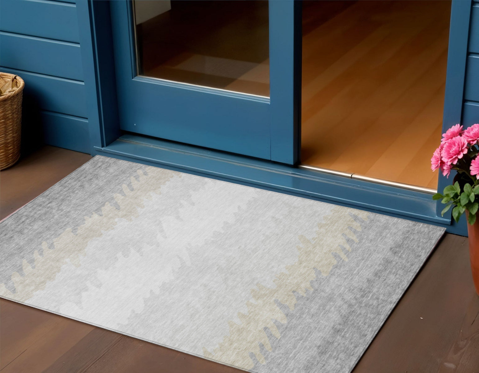 3 X 5 Silver Gray And Beige Striped Washable Indoor Outdoor Area Rug