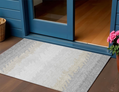3 X 5 Silver Gray And Beige Striped Washable Indoor Outdoor Area Rug