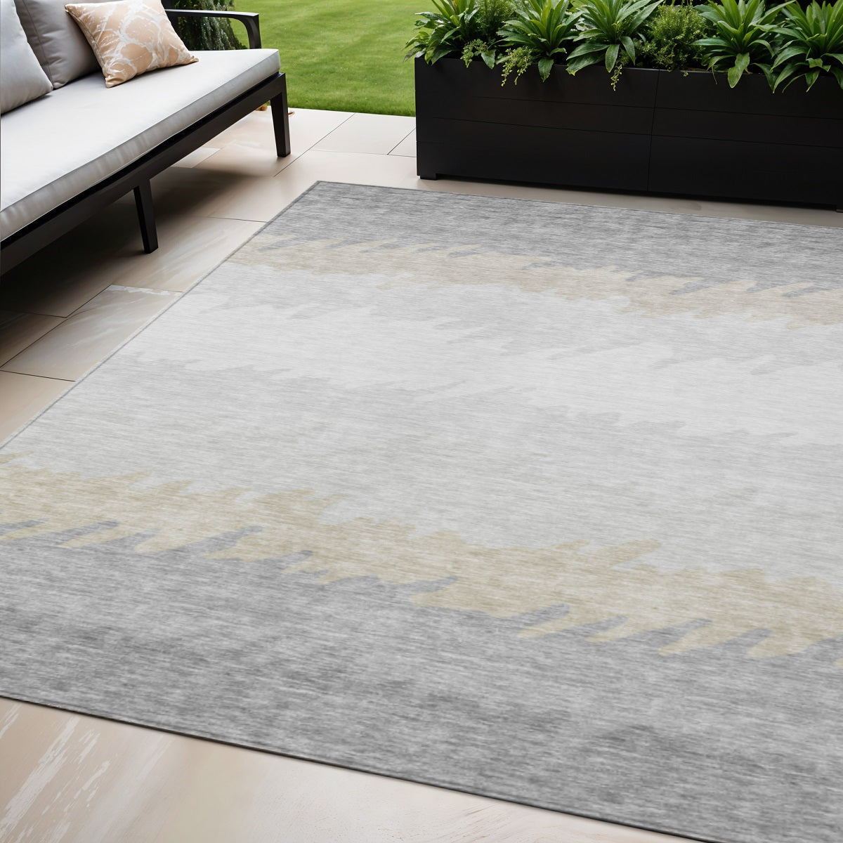 5 X 8 Silver Gray And Beige Striped Washable Indoor Outdoor Area Rug