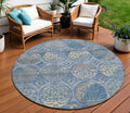 8 Navy Blue And Sky Blue Round Trellis Washable Indoor Outdoor Area Rug