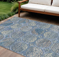 9 X 12 Navy Blue And Sky Blue Trellis Washable Indoor Outdoor Area Rug