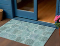 3 X 5 Teal Blue And Aqua Trellis Washable Indoor Outdoor Area Rug