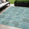 5 X 8 Teal Blue And Aqua Trellis Washable Indoor Outdoor Area Rug