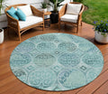 8 Teal Blue And Aqua Round Trellis Washable Indoor Outdoor Area Rug