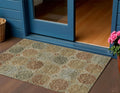 3 X 5 Taupe Green And Gold Trellis Washable Indoor Outdoor Area Rug