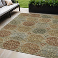 5 X 8 Taupe Green And Gold Trellis Washable Indoor Outdoor Area Rug