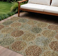 10 X 14 Taupe Green And Gold Trellis Washable Indoor Outdoor Area Rug