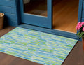 3 X 5 Aqua Teal Blue And Lime Green Abstract Washable Indoor Outdoor Area Rug