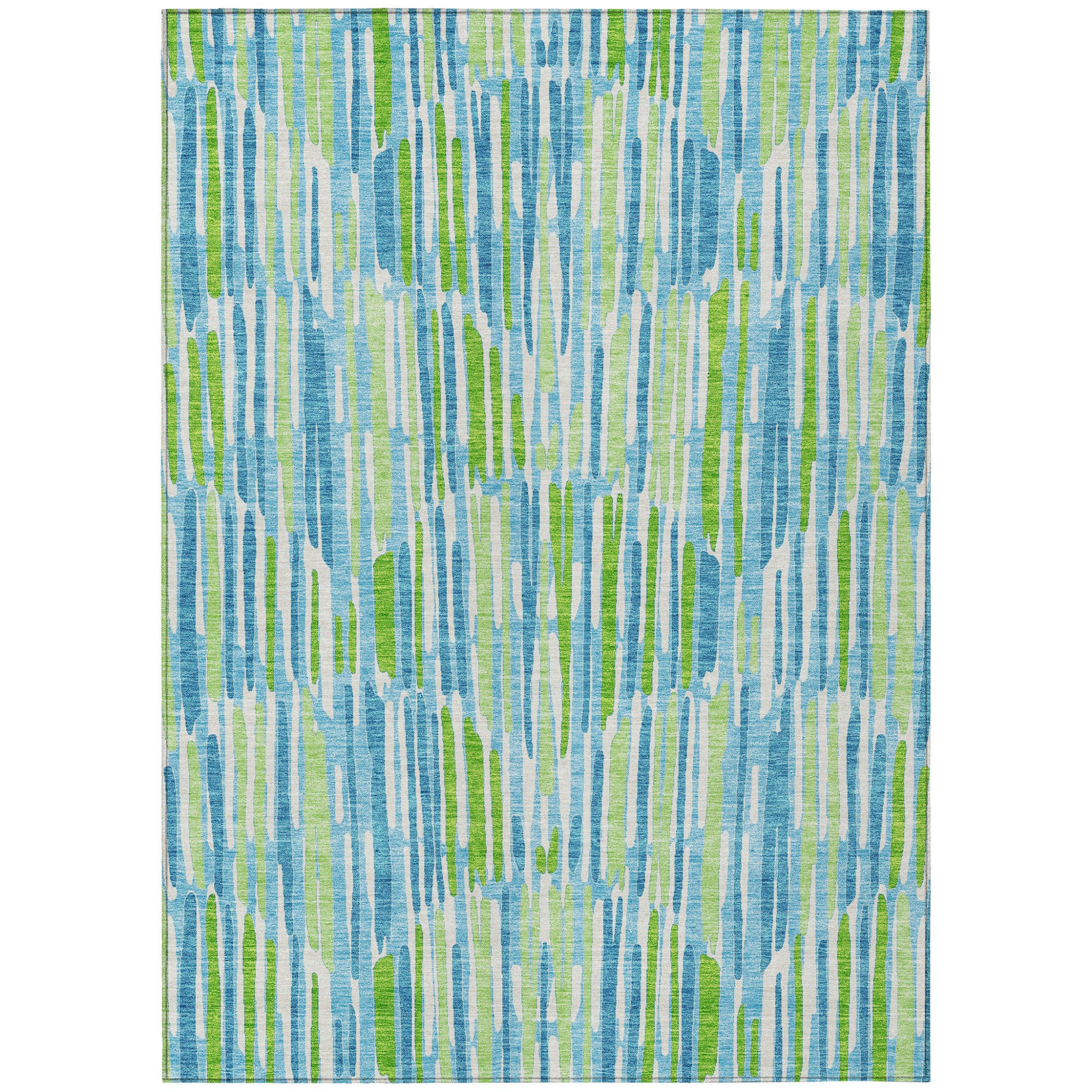 5 X 8 Aqua Teal Blue And Lime Green Abstract Washable Indoor Outdoor Area Rug
