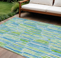 9 X 12 Aqua Teal Blue And Lime Green Abstract Washable Indoor Outdoor Area Rug