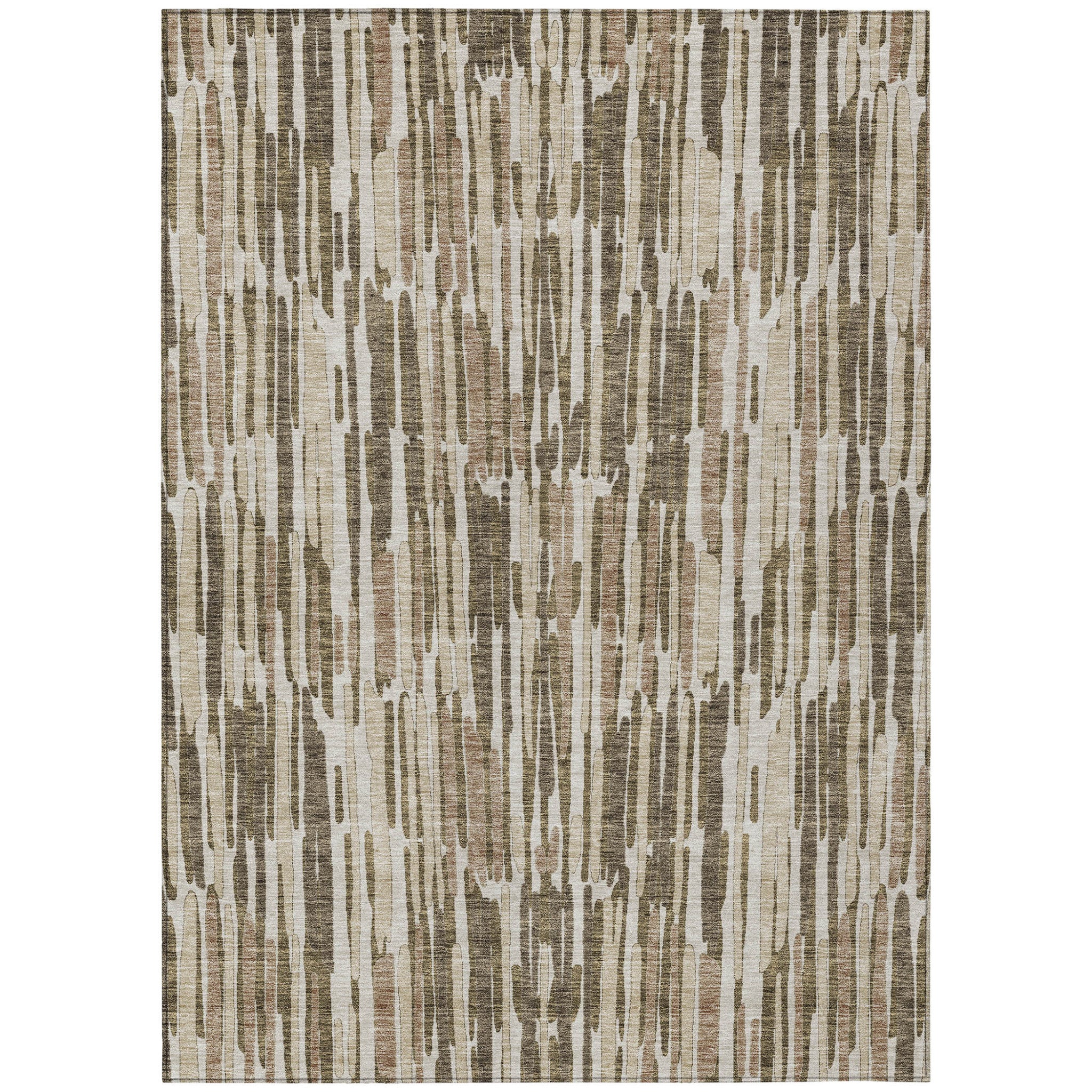 5 X 8 Brown And Taupe Abstract Washable Indoor Outdoor Area Rug