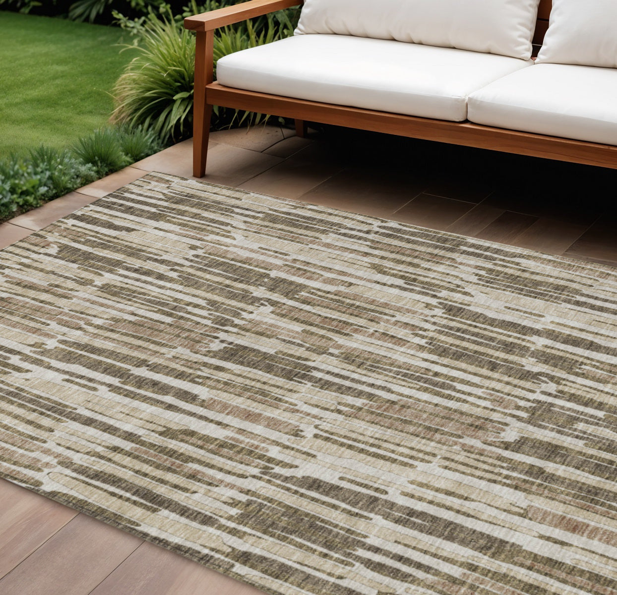 8 X 10 Brown And Taupe Abstract Washable Indoor Outdoor Area Rug