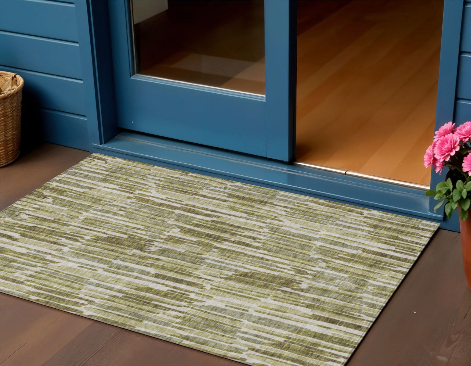 3 X 5 Olive Green Brown And Beige Abstract Washable Indoor Outdoor Area Rug