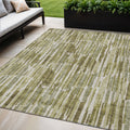 5 X 8 Olive Green Brown And Beige Abstract Washable Indoor Outdoor Area Rug