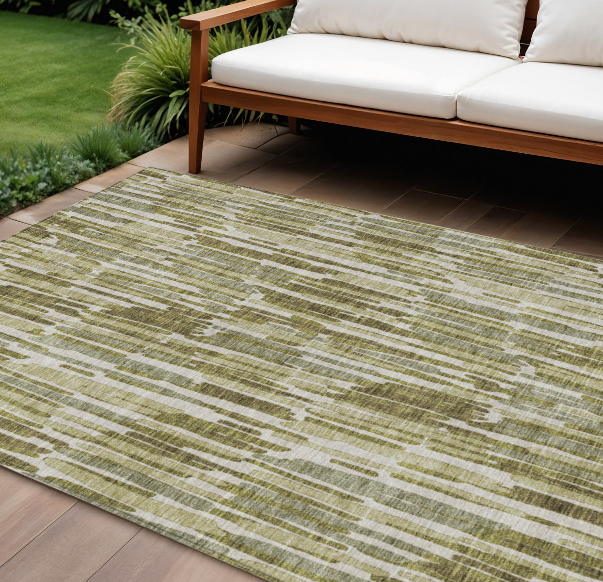 9 X 12 Olive Green Brown And Beige Abstract Washable Indoor Outdoor Area Rug