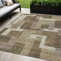 5 X 8 Brown And Beige Abstract Washable Indoor Outdoor Area Rug