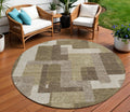8 Brown And Beige Round Abstract Washable Indoor Outdoor Area Rug