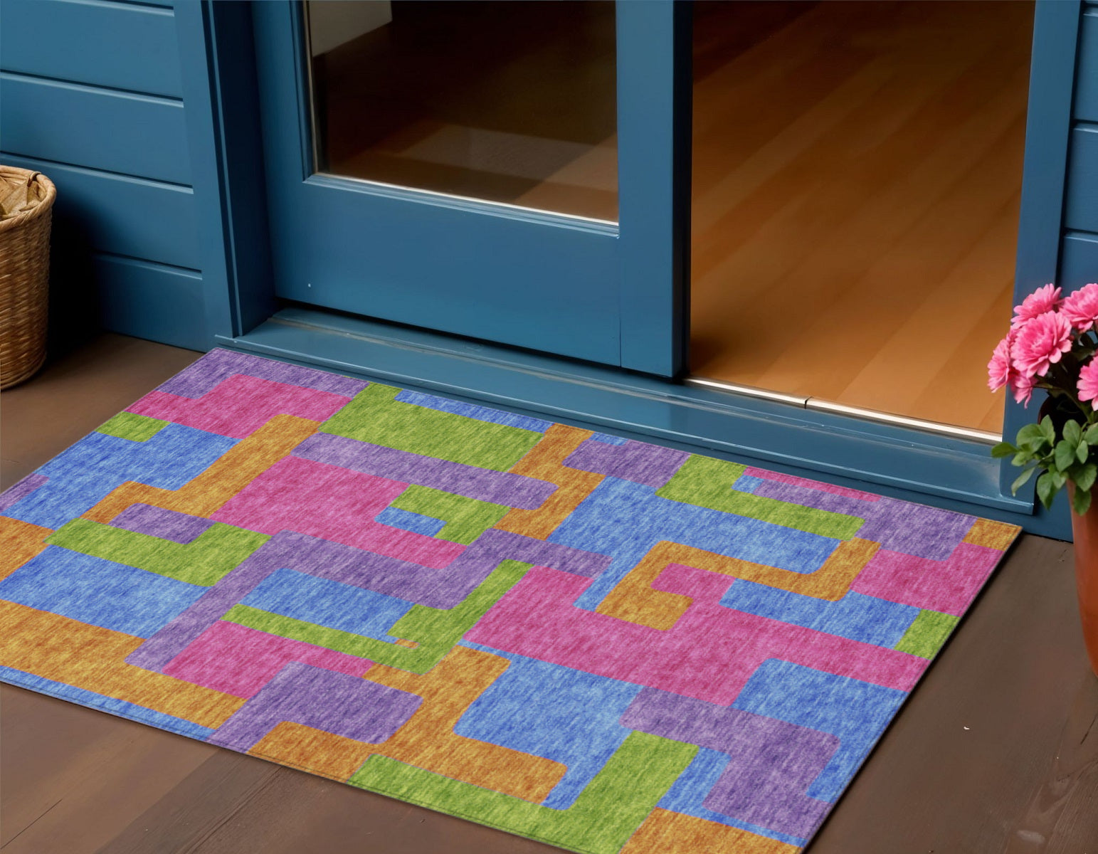3 X 5 Purple Pink And Blue Abstract Washable Indoor Outdoor Area Rug