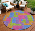 8 Purple Pink And Blue Round Abstract Washable Indoor Outdoor Area Rug