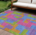 9 X 12 Purple Pink And Blue Abstract Washable Indoor Outdoor Area Rug