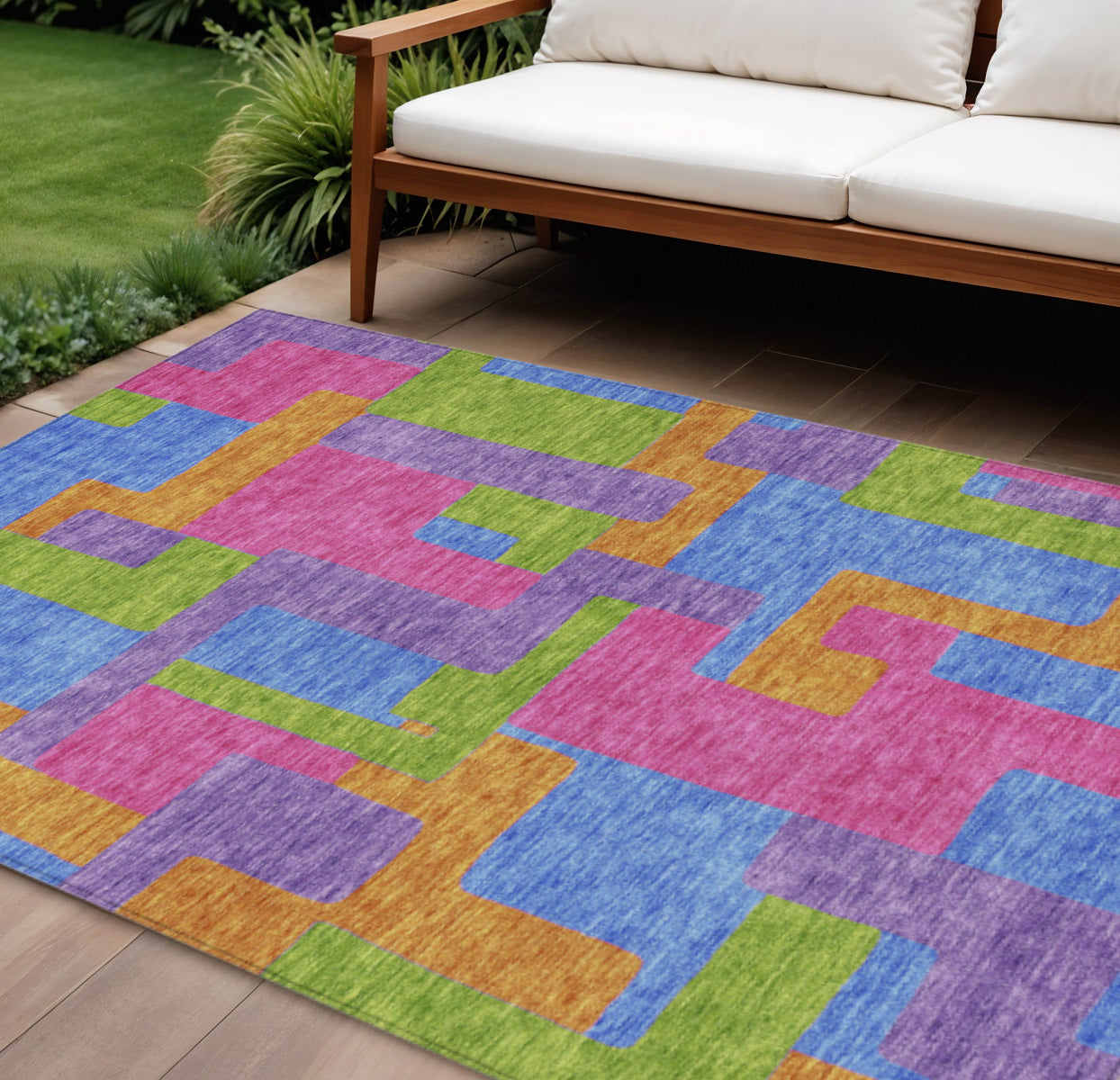 10 X 14 Purple Pink And Blue Abstract Washable Indoor Outdoor Area Rug