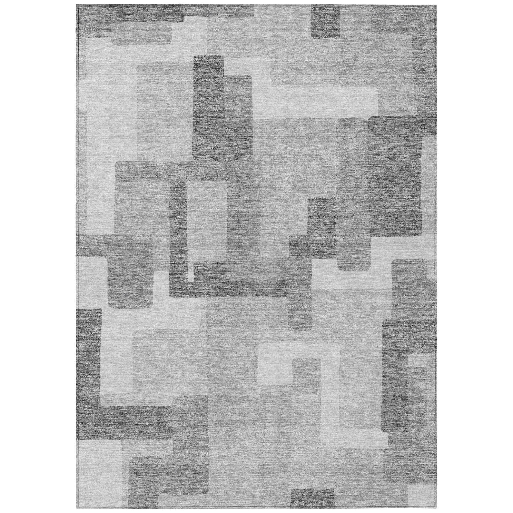 3 X 5 Silver And Charcoal Abstract Washable Indoor Outdoor Area Rug