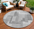 8 Silver And Charcoal Round Abstract Washable Indoor Outdoor Area Rug