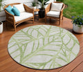8 Artichoke Green And Beige Round Floral Washable Indoor Outdoor Area Rug