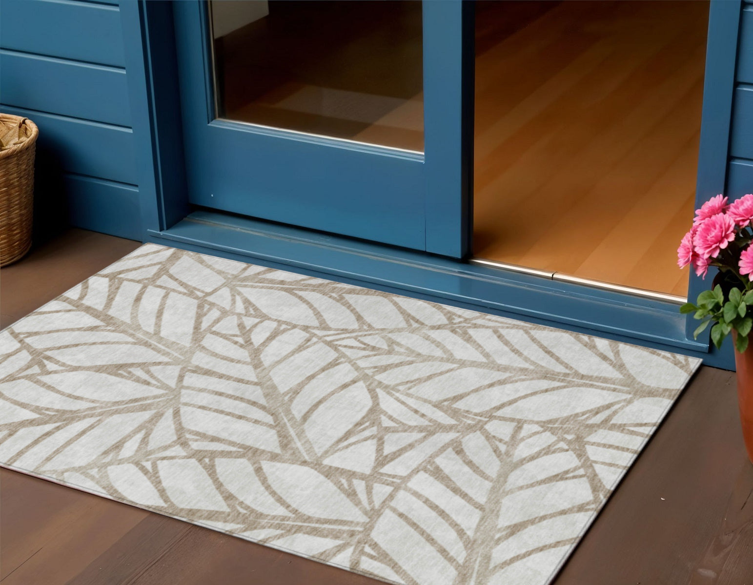3 X 5 Beige And Brown Floral Washable Indoor Outdoor Area Rug