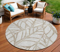 8 Beige And Brown Round Floral Washable Indoor Outdoor Area Rug