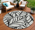 8 Black Gray And Beige Round Floral Washable Indoor Outdoor Area Rug