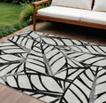 8 X 10 Black Gray And Beige Floral Washable Indoor Outdoor Area Rug