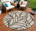 8 Chocolate And Beige Round Floral Washable Indoor Outdoor Area Rug