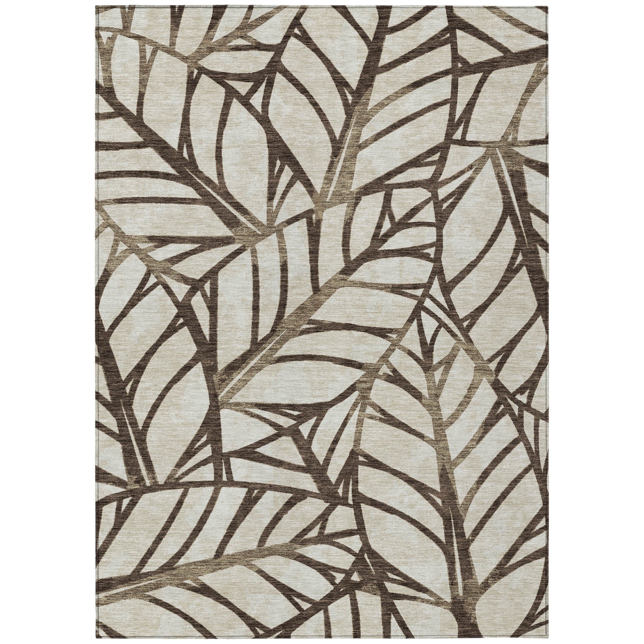 8 X 10 Chocolate And Beige Floral Washable Indoor Outdoor Area Rug