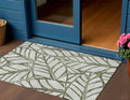 3 X 5 Olive Green And Beige Floral Washable Indoor Outdoor Area Rug
