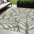 5 X 8 Olive Green And Beige Floral Washable Indoor Outdoor Area Rug