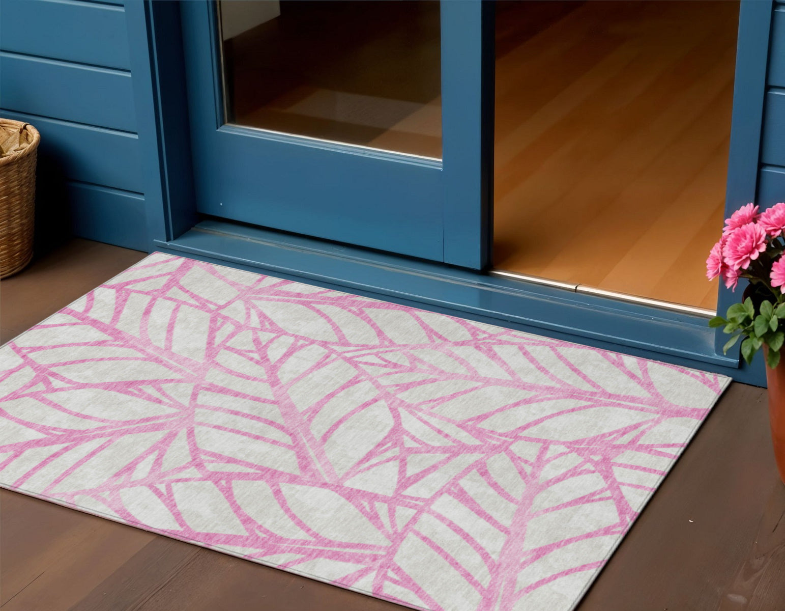 3 X 5 Pink And Beige Floral Washable Indoor Outdoor Area Rug