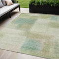 5 X 8 Artichoke Green And Beige Abstract Washable Indoor Outdoor Area Rug