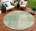 8 Artichoke Green And Beige Round Abstract Washable Indoor Outdoor Area Rug