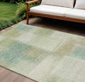 10 X 14 Artichoke Green And Beige Abstract Washable Indoor Outdoor Area Rug